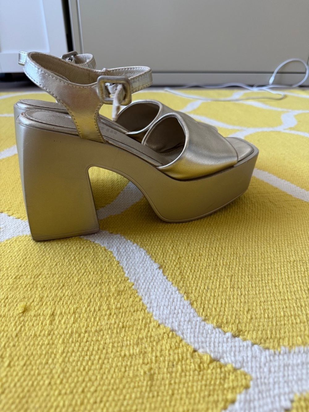 Metallic Gold Platform Ankle-Strap Sandals